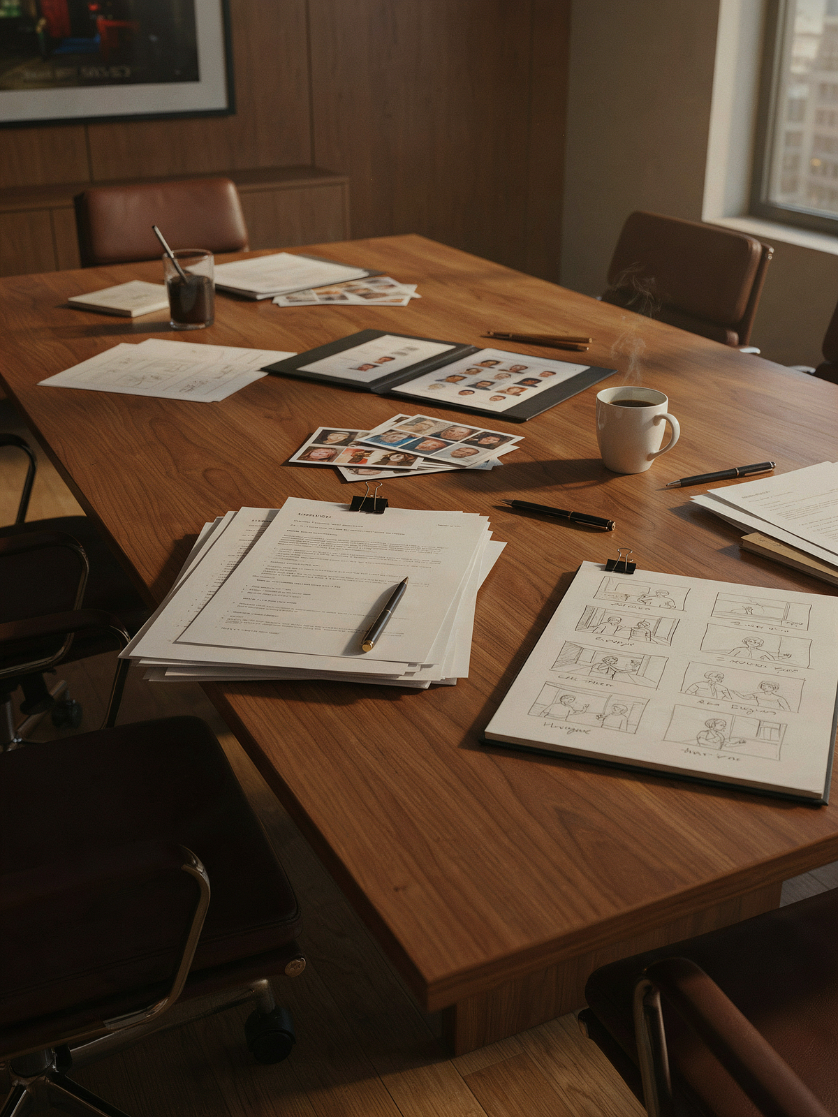 Creative planning materials on a wooden table